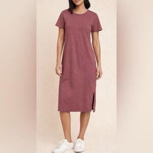 Pact Mauve Organic Cotton T-Shirt Midi Dress Size Small.